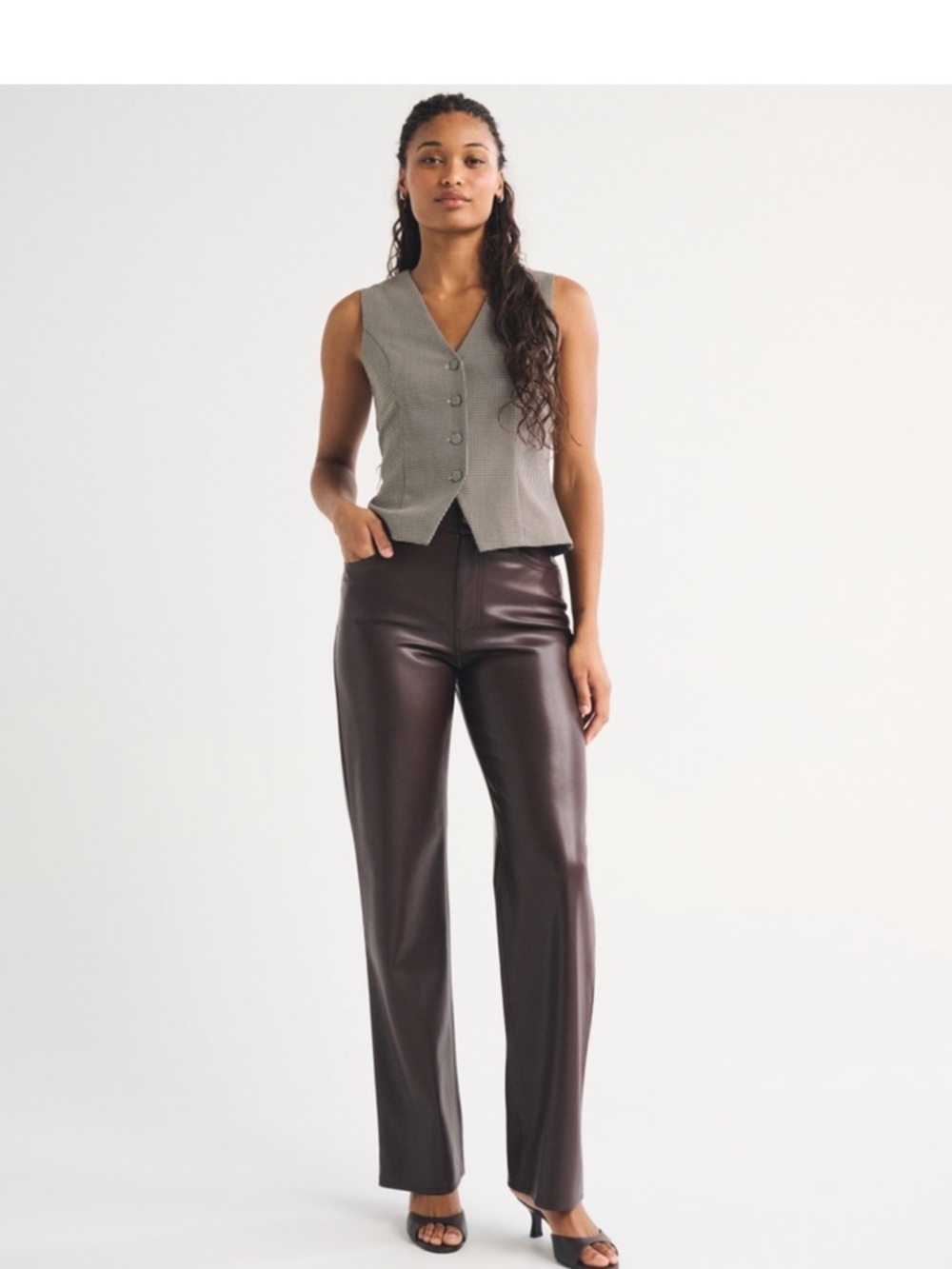 Abercrombie & Fitch Dark Brown Faux Leather Straight-Leg Trousers